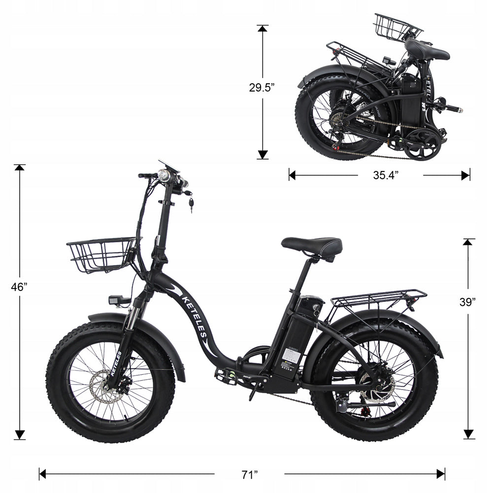 KETELES KF9 1000W 20 Inch Fat Tire Folding Electric Bicycle