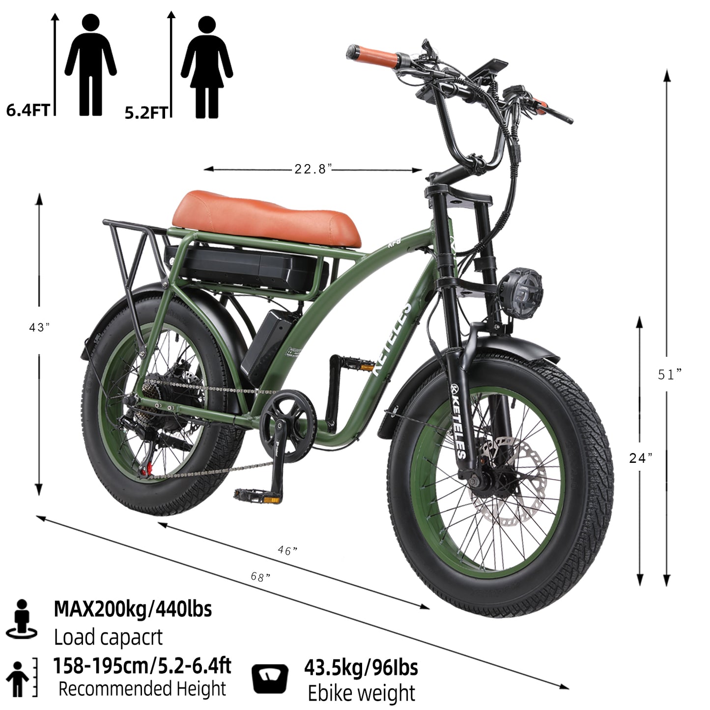 KETELES KF8 48V 1000W Fat Tire Electric Bike