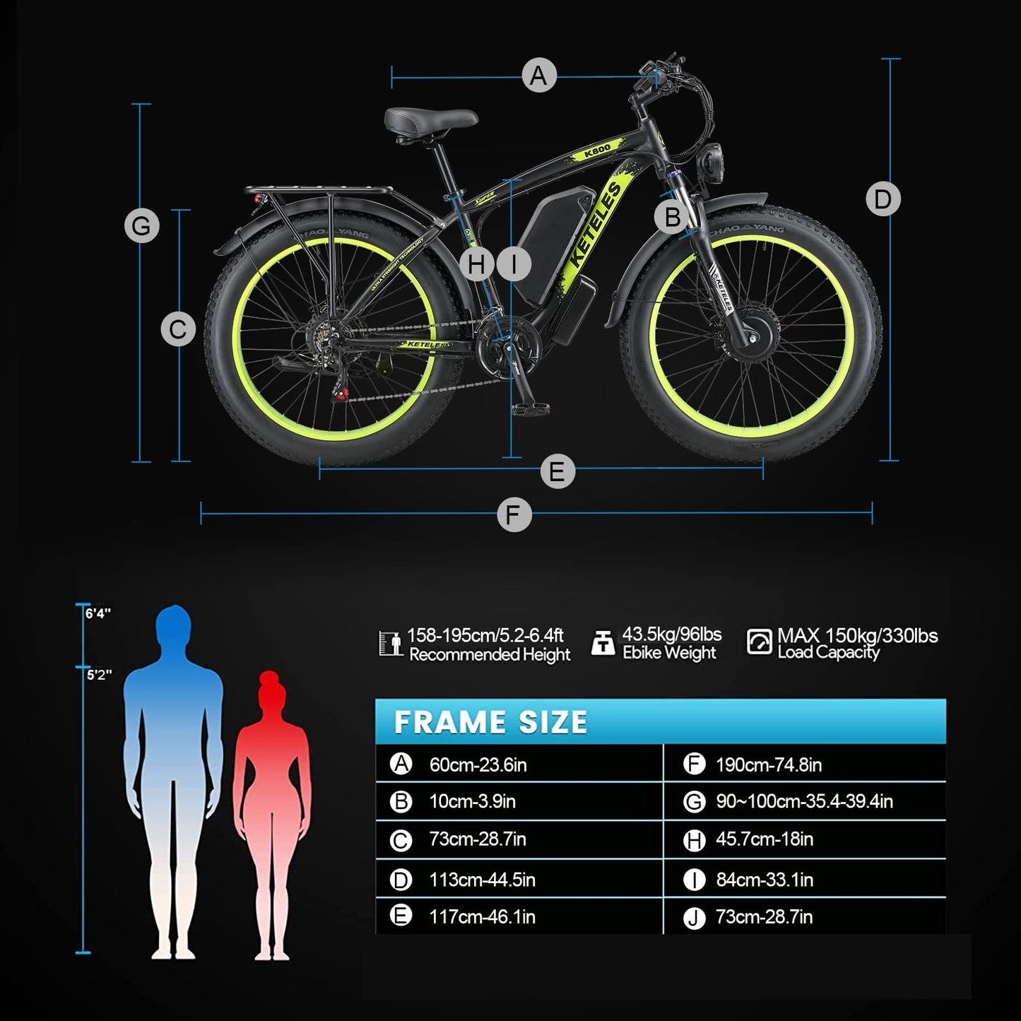 KETELES K800 2×1000W dual Motors Electric Bike 23AH Battery Electric 26" Inch Fat Tire E-Bike