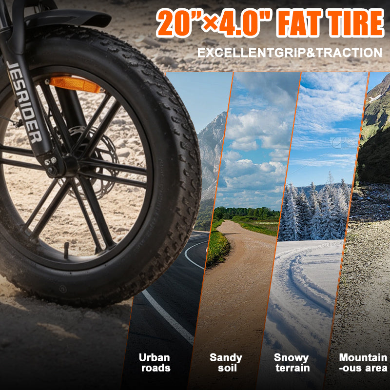 JESRIDER G550 All-Terrain E-Bike for Adults, 48V 20Ah Removable Battery, 20"x4 Fat Tire, Full Suspension