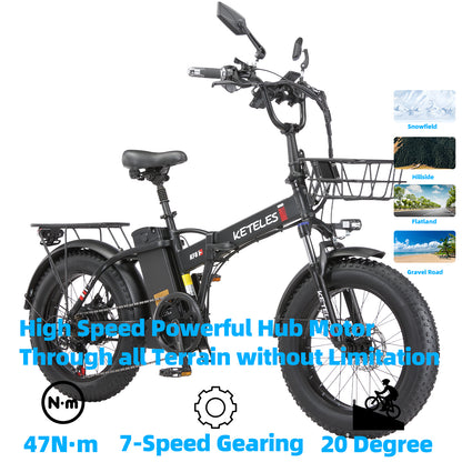 KETELES KF6 1000W 48V 23AH 20 Inch Fat Tire Folding Ebike