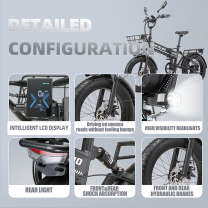 KETELES KF10 48V 1000W 20 Inch Fat Tire Takeaway Delivery Folding Ebike