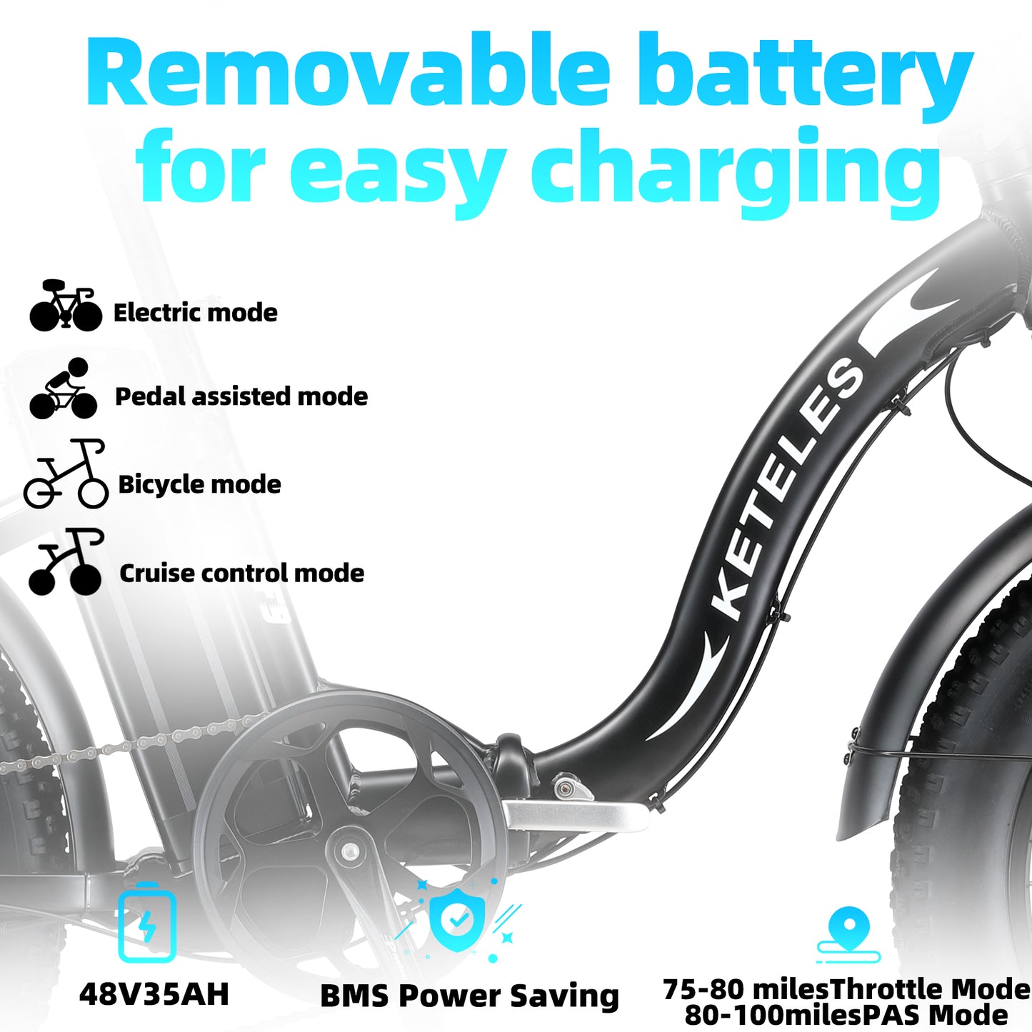 KETELES KF9 1000W 35AH 20 Inch Fat Tire Folding Electric Bicycle