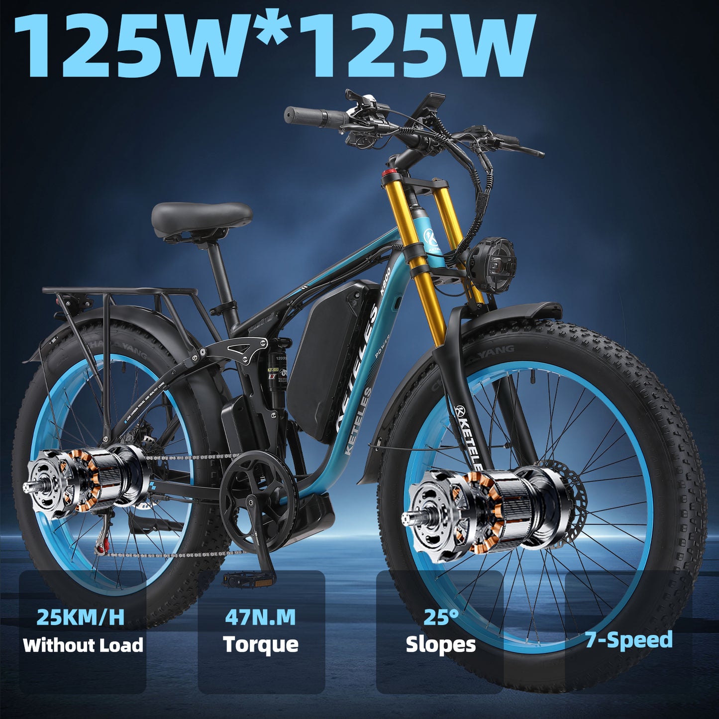 KETELES K800Pro 250W Dual Motors 26" Inch Fat Tire E-Bike