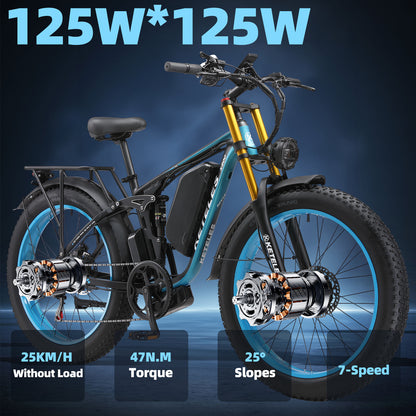KETELES K800Pro 250W Dual Motors 26" Inch Fat Tire E-Bike