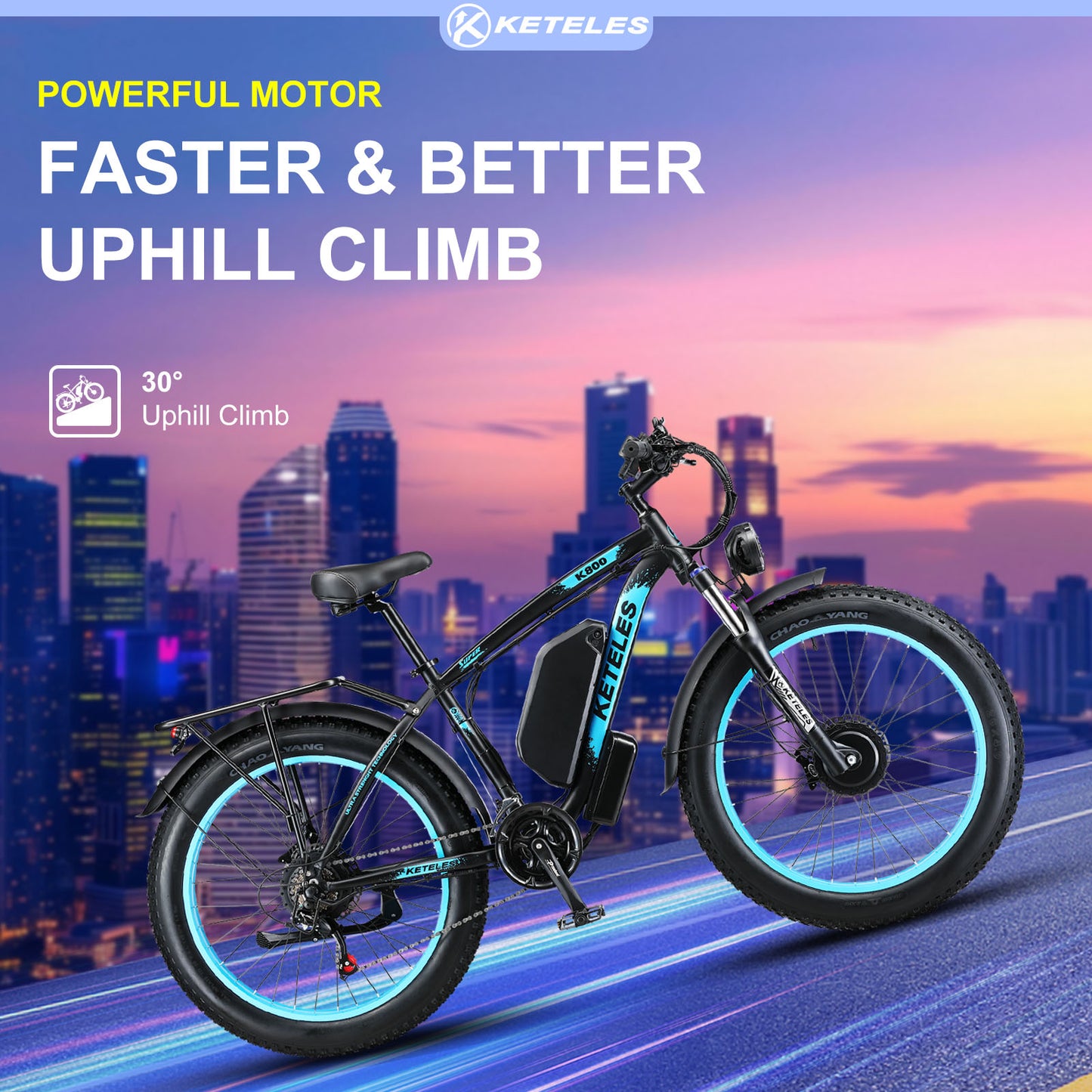 KETELES K800 250W dual Motors 48V 23AH Battery 26" Inch Fat Tire E-Bike