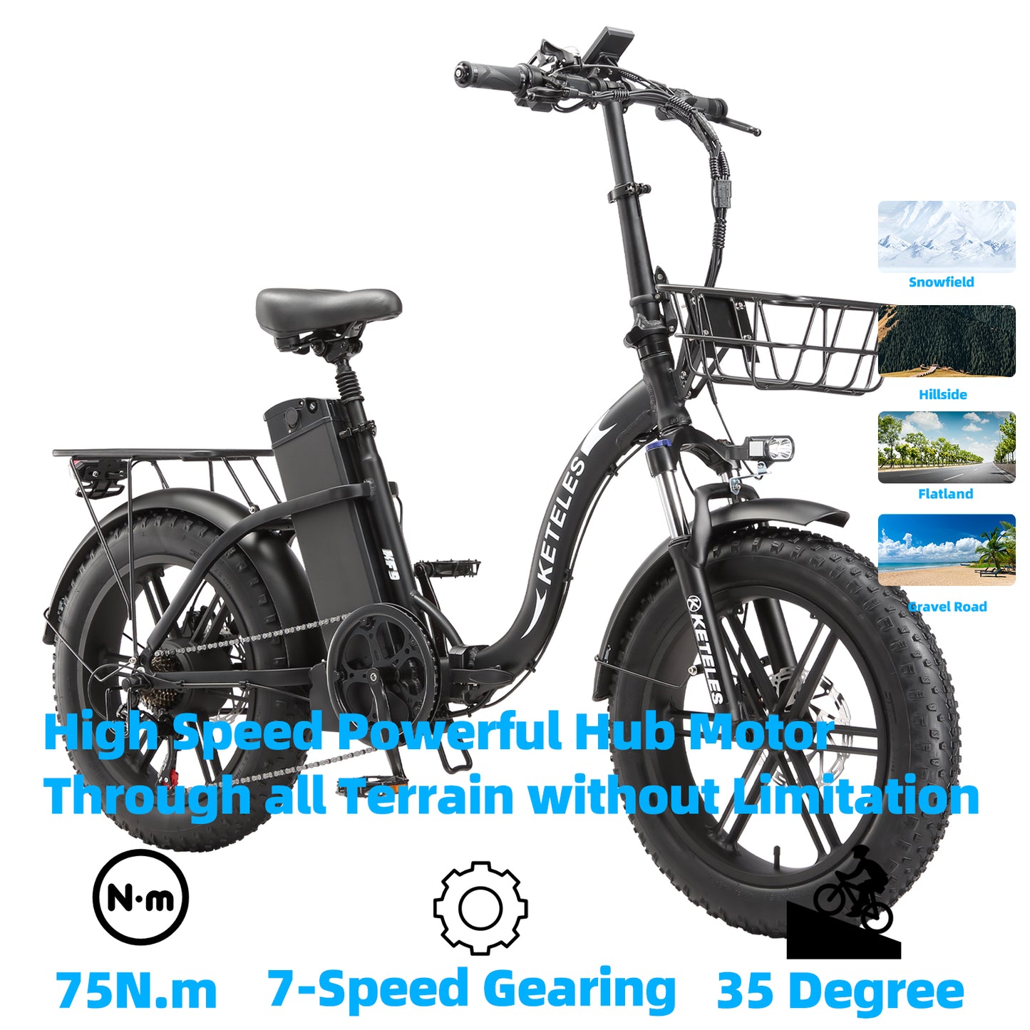 KETELES KF9 1000W 35AH 20 Inch Fat Tire Folding Electric Bicycle