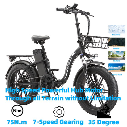 KETELES KF9 1000W 35AH 20 Inch Fat Tire Folding Electric Bicycle