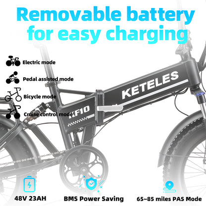 KETELES KF10 48V 1000W 20 Inch Fat Tire Takeaway Delivery Folding Ebike