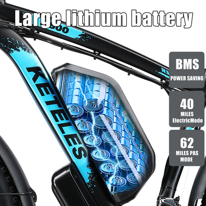 KETELES K800 250W dual Motors 48V 23AH Battery 26" Inch Fat Tire E-Bike