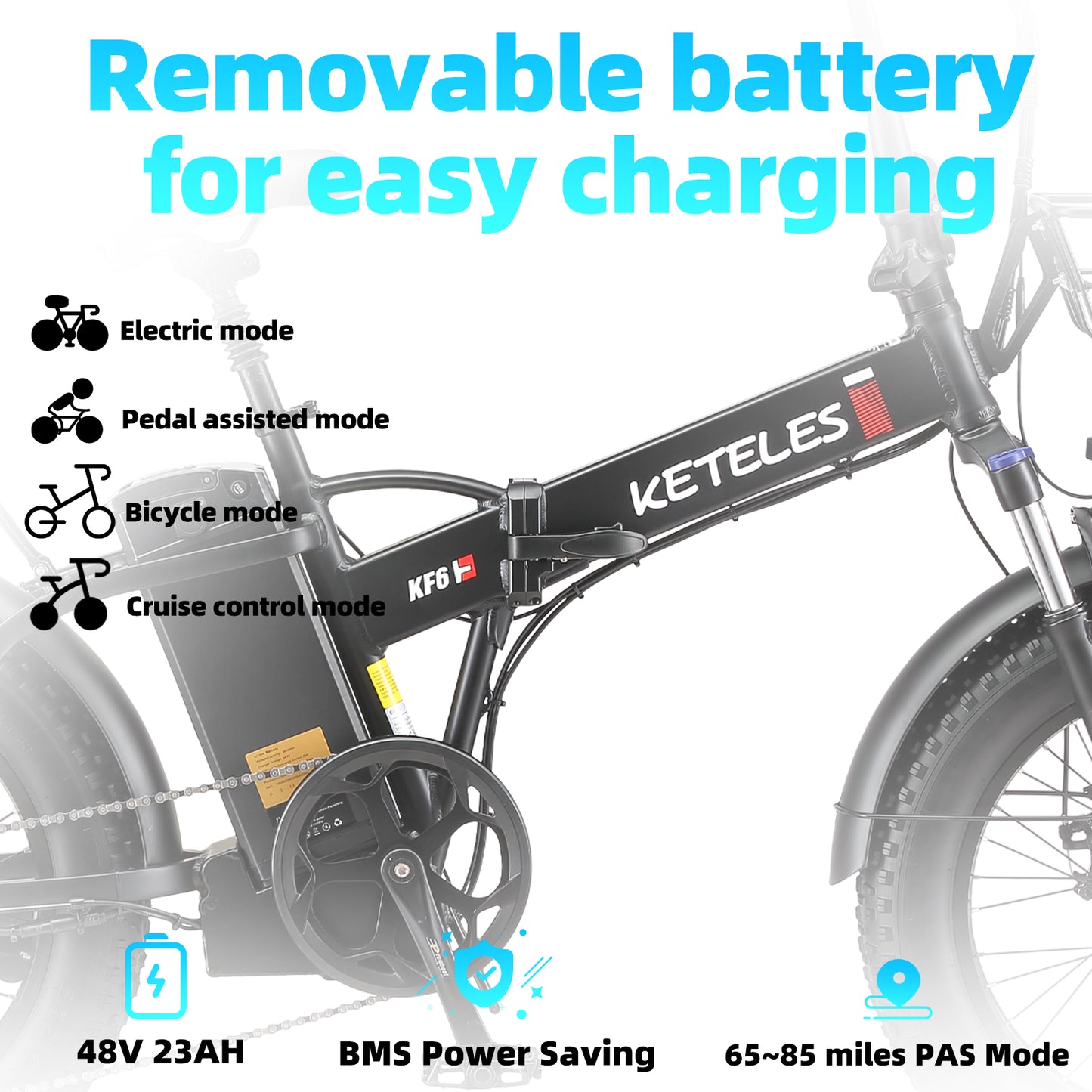 KETELES KF6 1000W 48V 23AH 20 Inch Fat Tire Folding Ebike