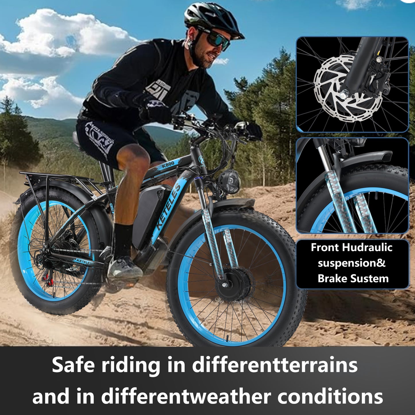 KETELES K800 250W dual Motors 48V 23AH Battery 26" Inch Fat Tire E-Bike
