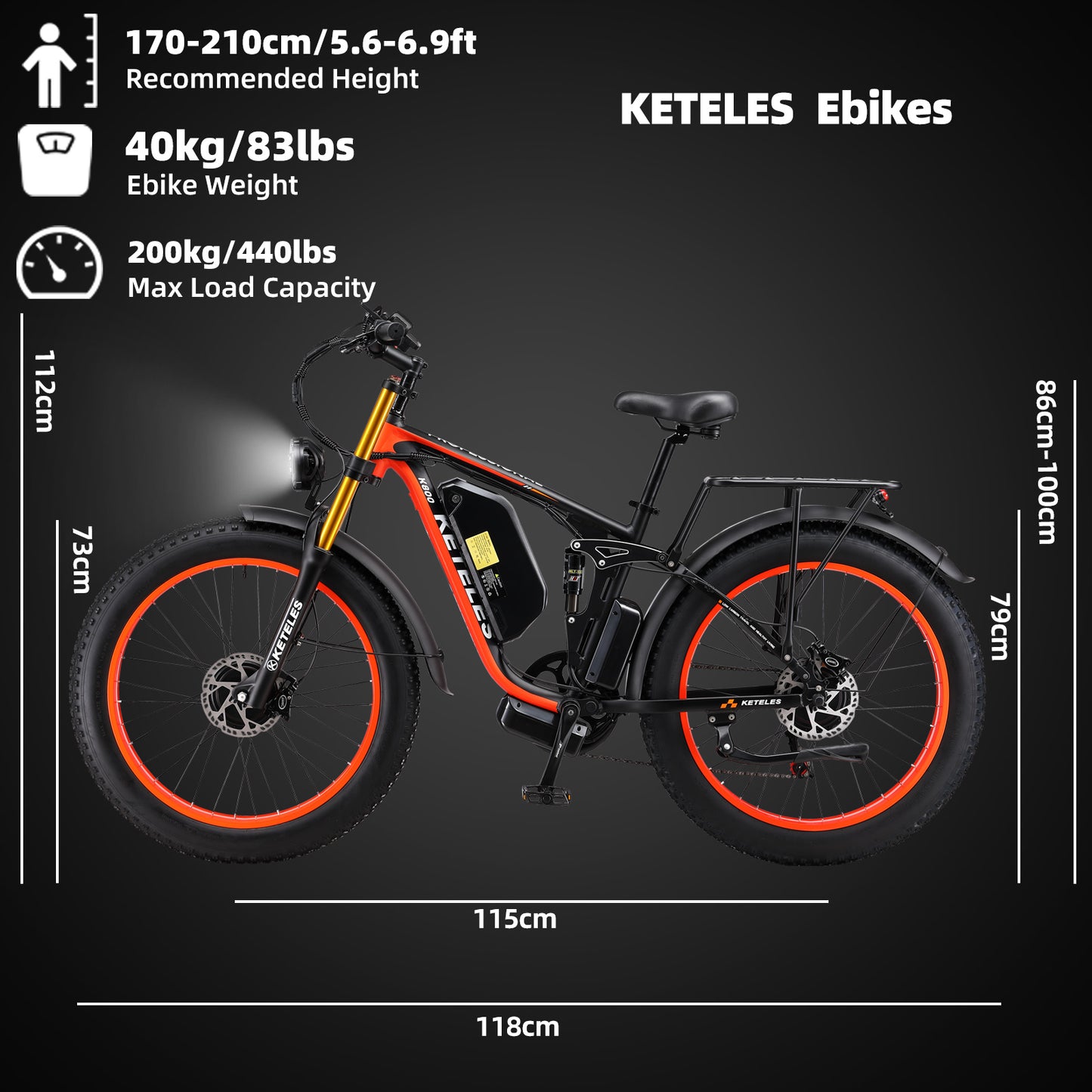 KETELES K800 Pro 2000W Electric Bike Dual Motor 48V 26AH Battery