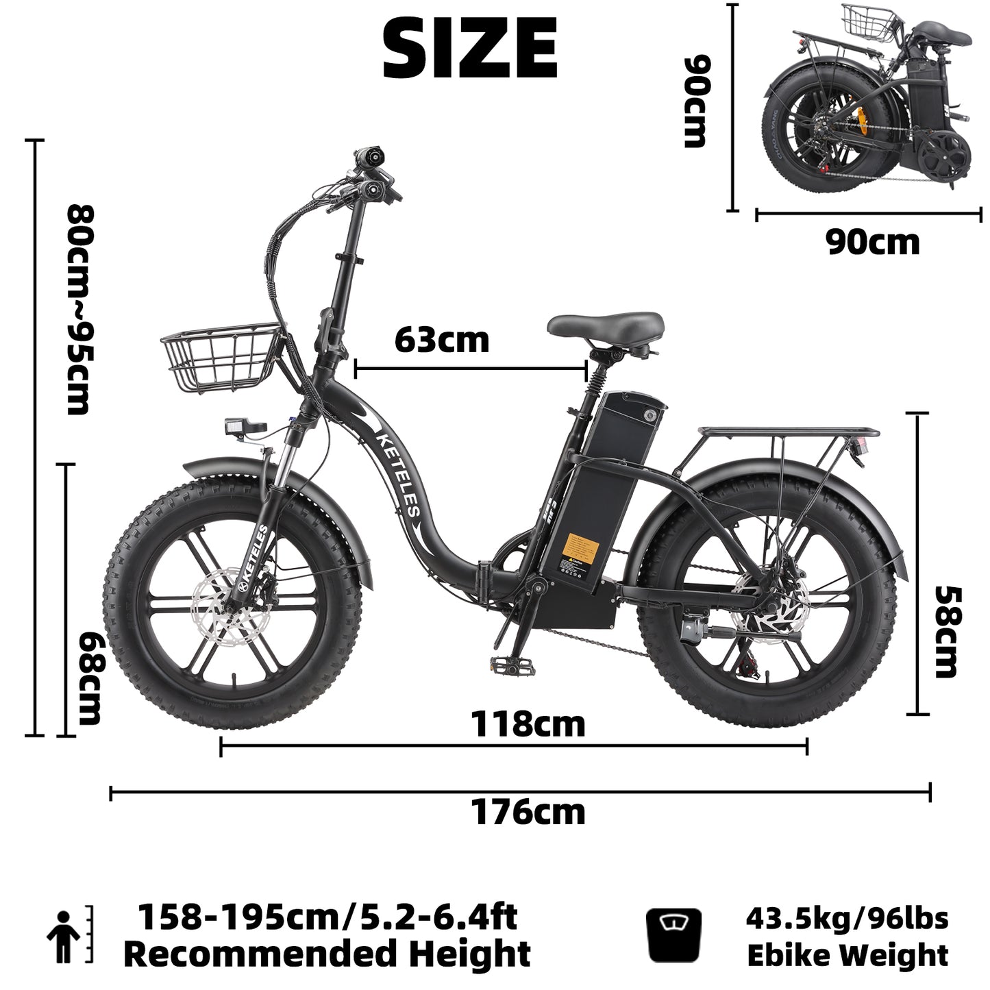 KETELES KF9 1000W 35AH 20 Inch Fat Tire Folding Electric Bicycle