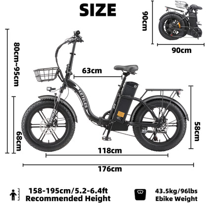 KETELES KF9 1000W 35AH 20 Inch Fat Tire Folding Electric Bicycle