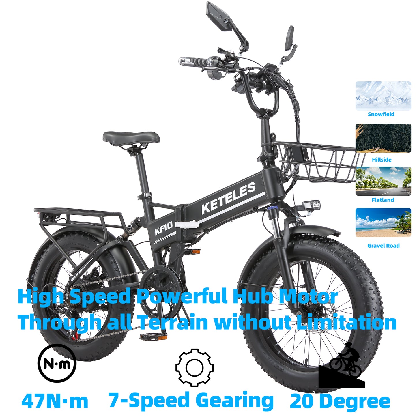KETELES KF10 48V 1000W 20 Inch Fat Tire Takeaway Delivery Folding Ebike
