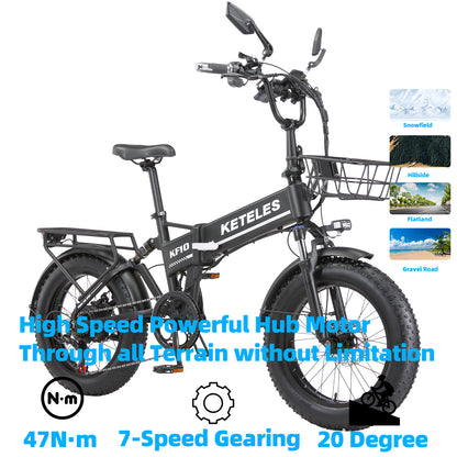 KETELES KF10 48V 1000W 20 Inch Fat Tire Takeaway Delivery Folding Ebike