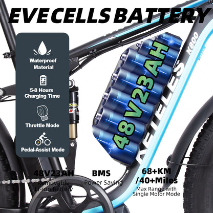 KETELES K800Pro 250W Dual Motors 26" Inch Fat Tire E-Bike