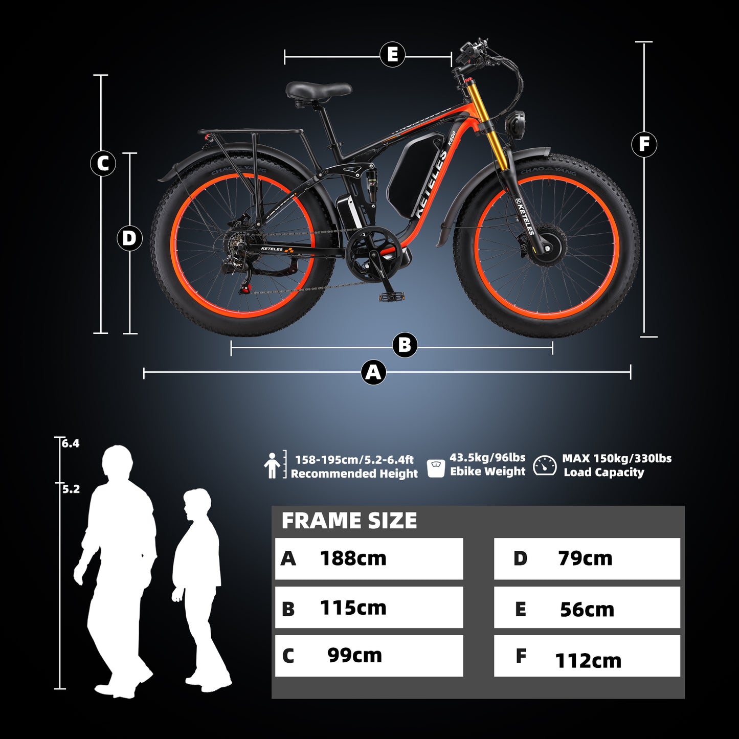 KETELES K800Pro 250W Dual Motors 26" Inch Fat Tire E-Bike