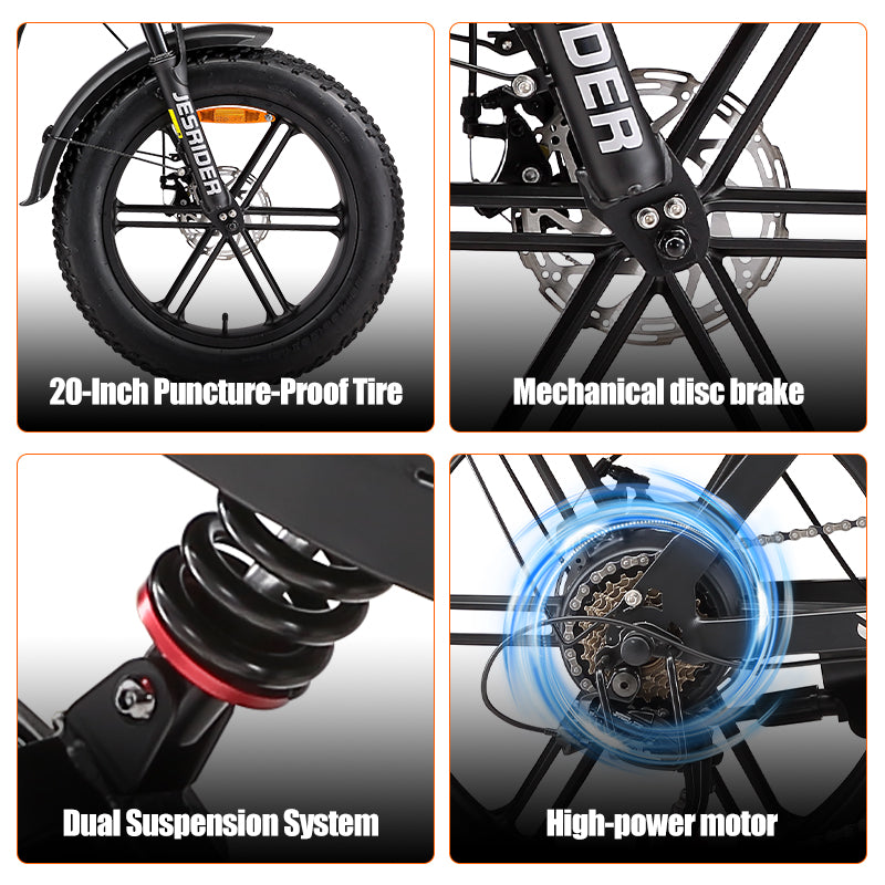 JESRIDER G650 Mountain E-Bike for Adults, 20"×4 Fat Tyre, Full Suspension All Terrain, 48V 20Ah Removable Battery, Up to 60 km Range, 25km/h Pedal Assist