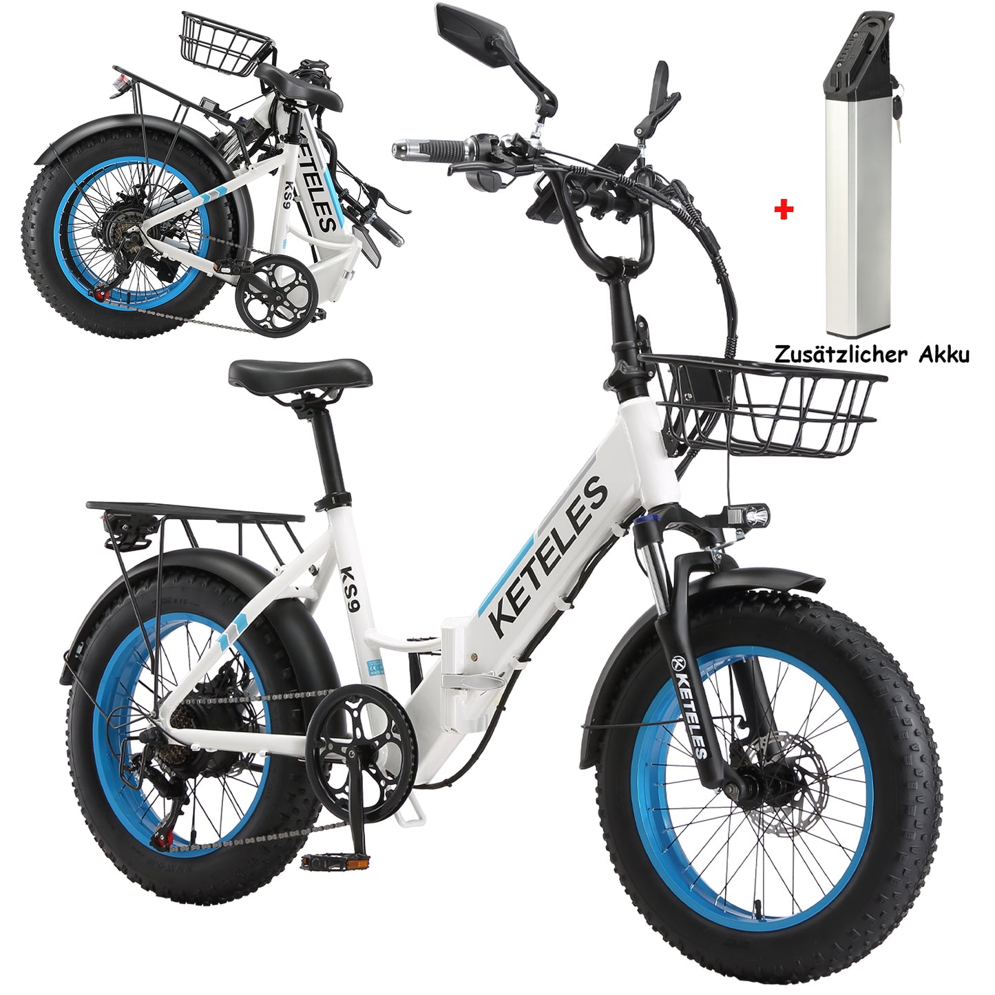 KETELES KS9 Folding Bike 20", 48V/1000W Motor, 17.5Ah Battery, Hydraulic Disc Brakes