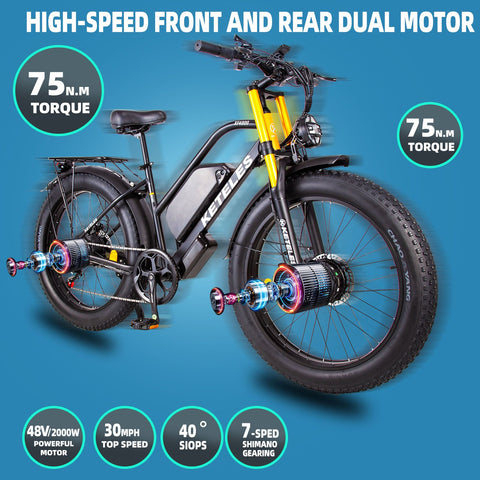 KETELES XF4000 Electric Bike 2000W Dual Motor 48V 23AH Fat Tire
